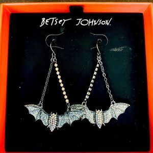 Betsey Johnson Halloween Flying Bat Crystal Earrings